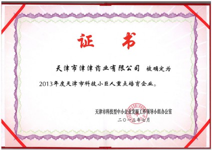 2013年度天津市科技小巨人重點培育企業(yè)